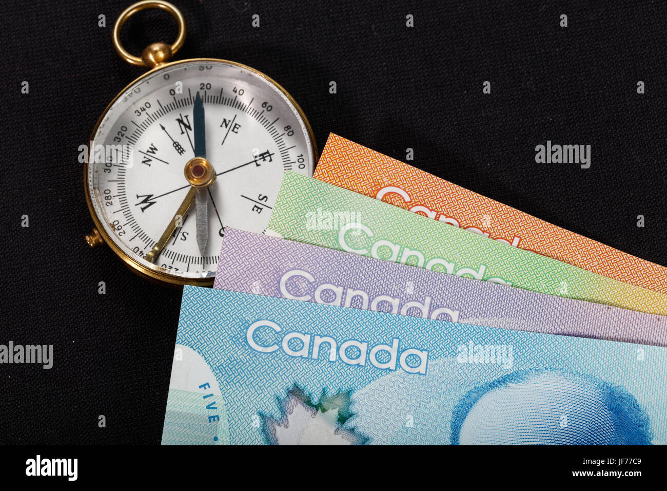 Canadian dollar and compass, concept of business and finance Stock ...