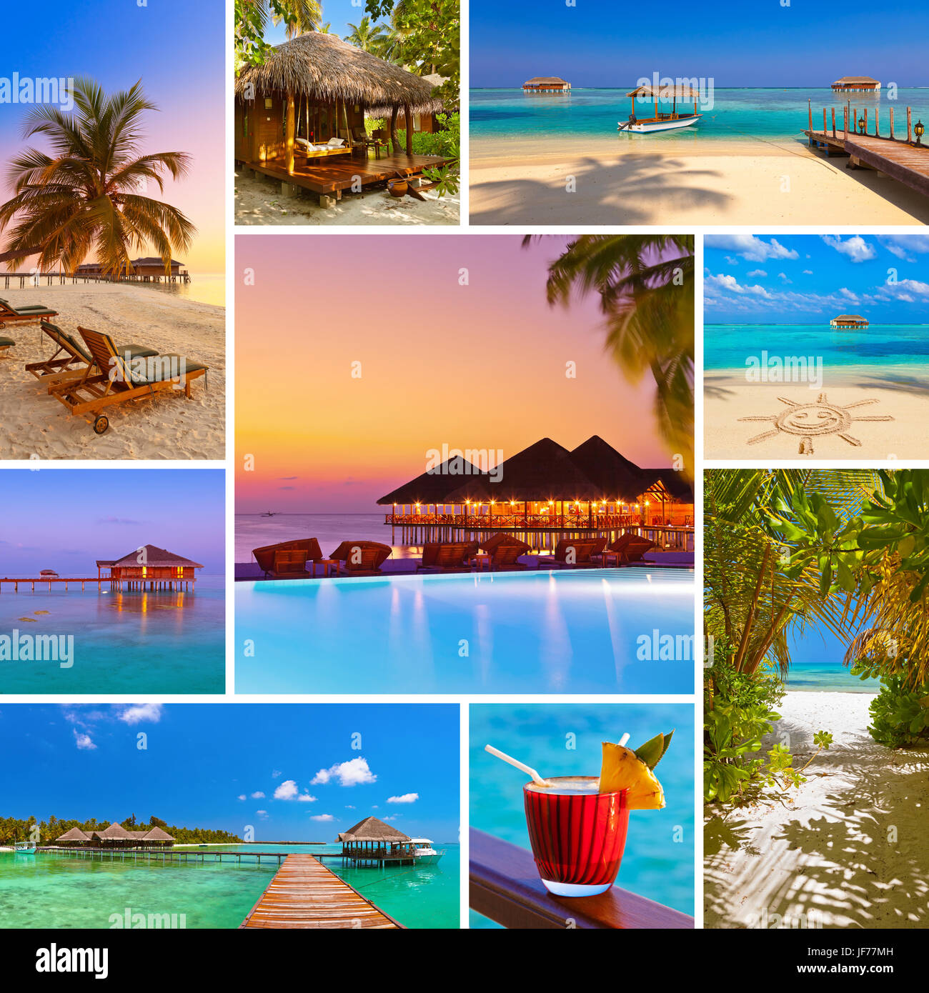 Tropical Collage Beach Palm Chaise High Resolution Stock Photography and  Images - Alamy