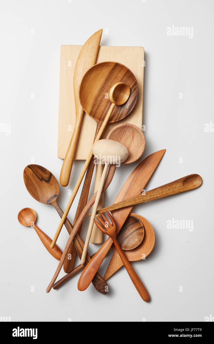 Assorted wooden cutlery Stock Photo Alamy