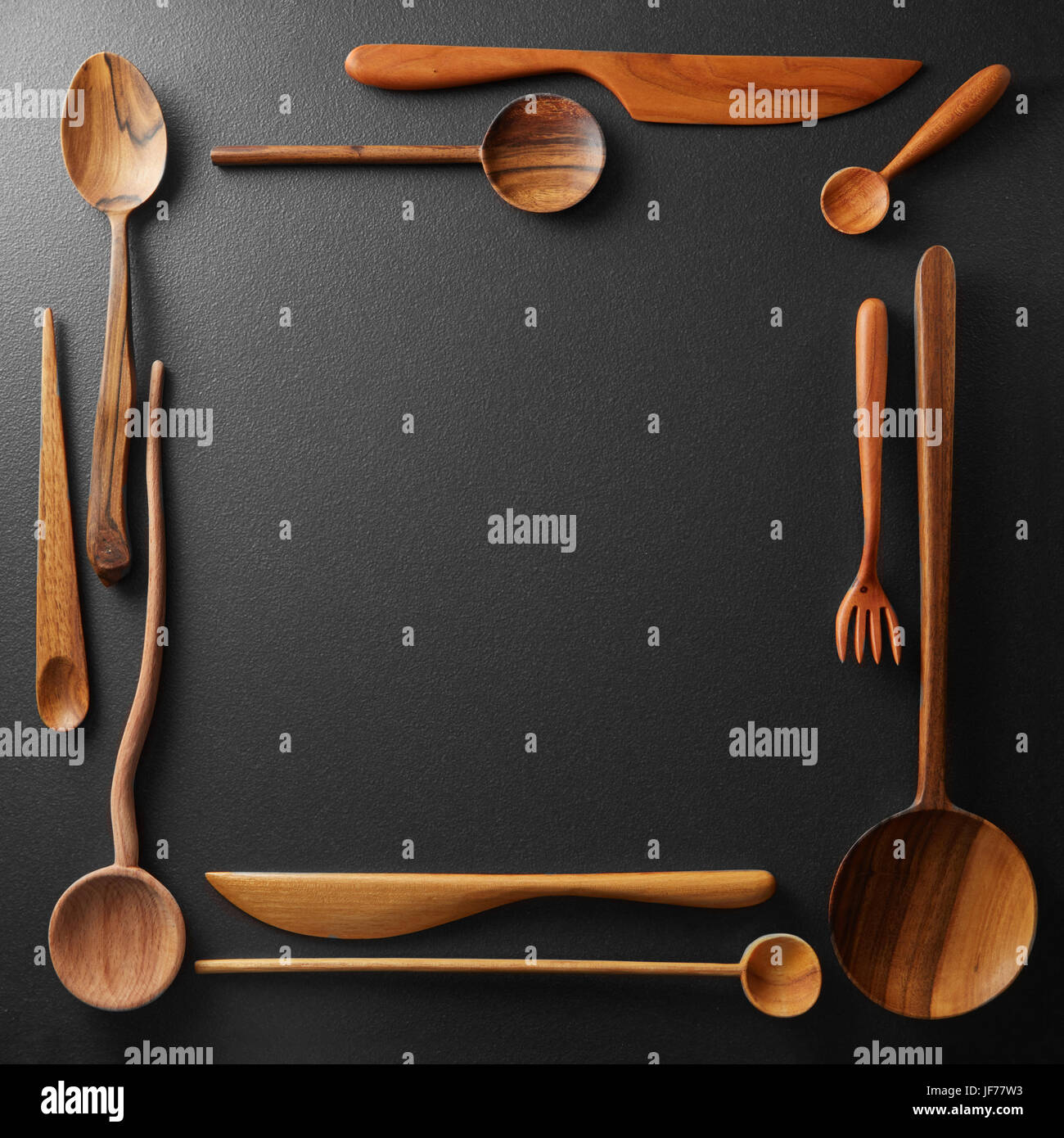 frame of wooden kitchen utensil Stock Photo