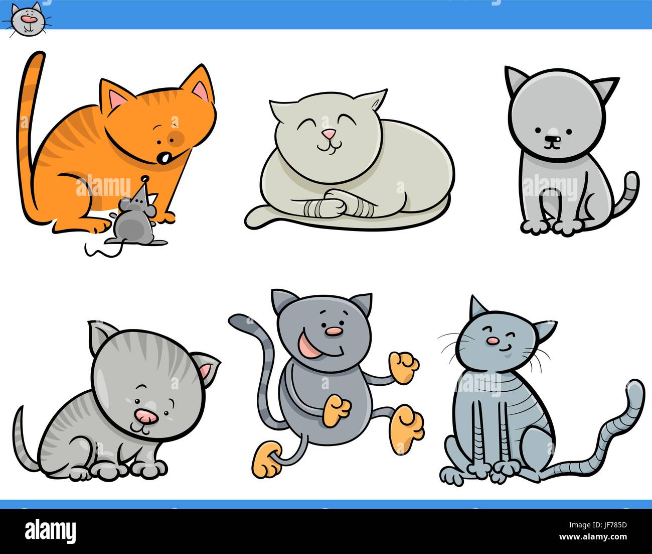 Cartoon Illustration of Cats or Kittens Animal Characters Set Stock Vector