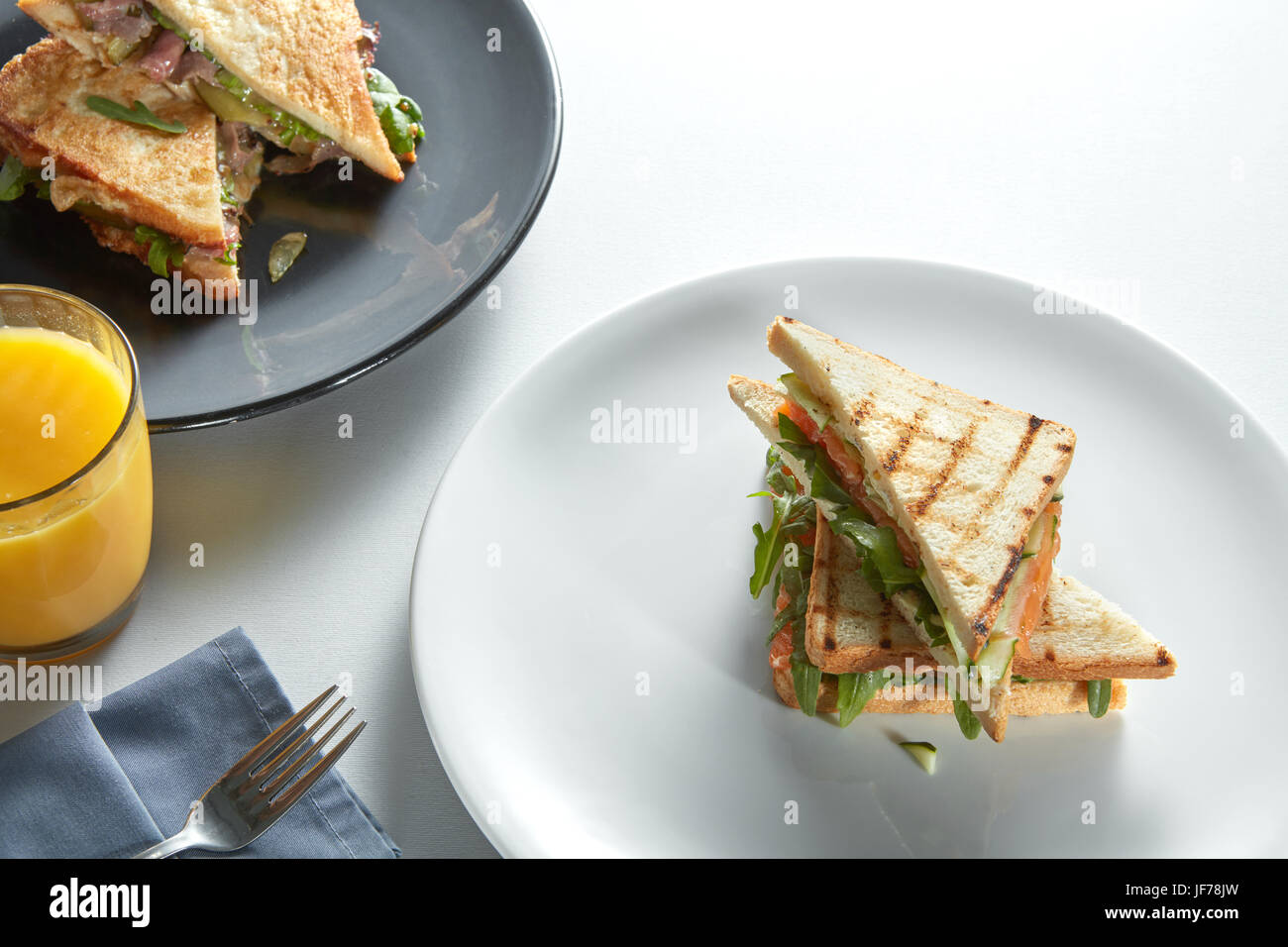 two club sandwich with various fillings Stock Photo