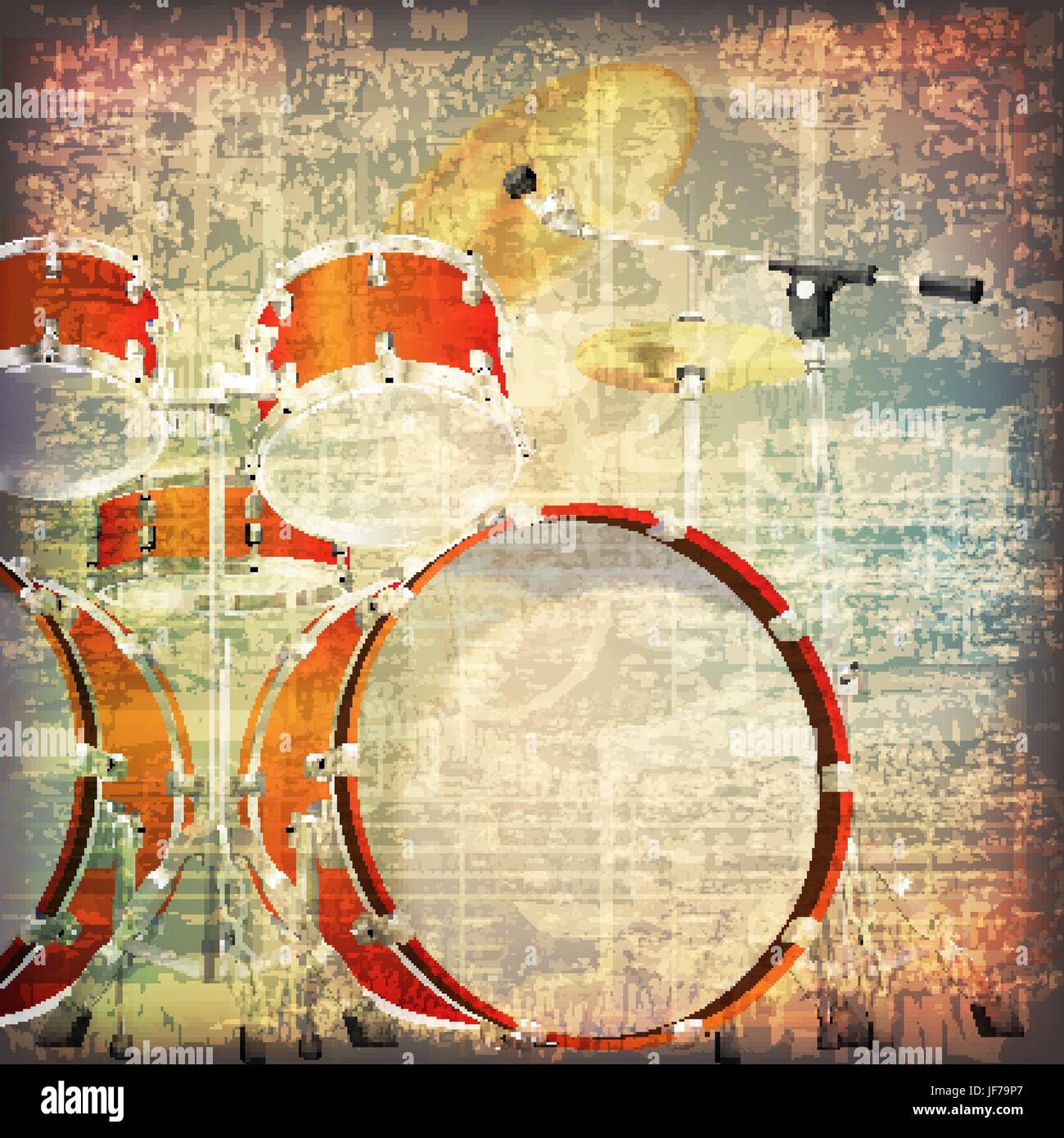 abstract grunge background with drum kit Stock Vector