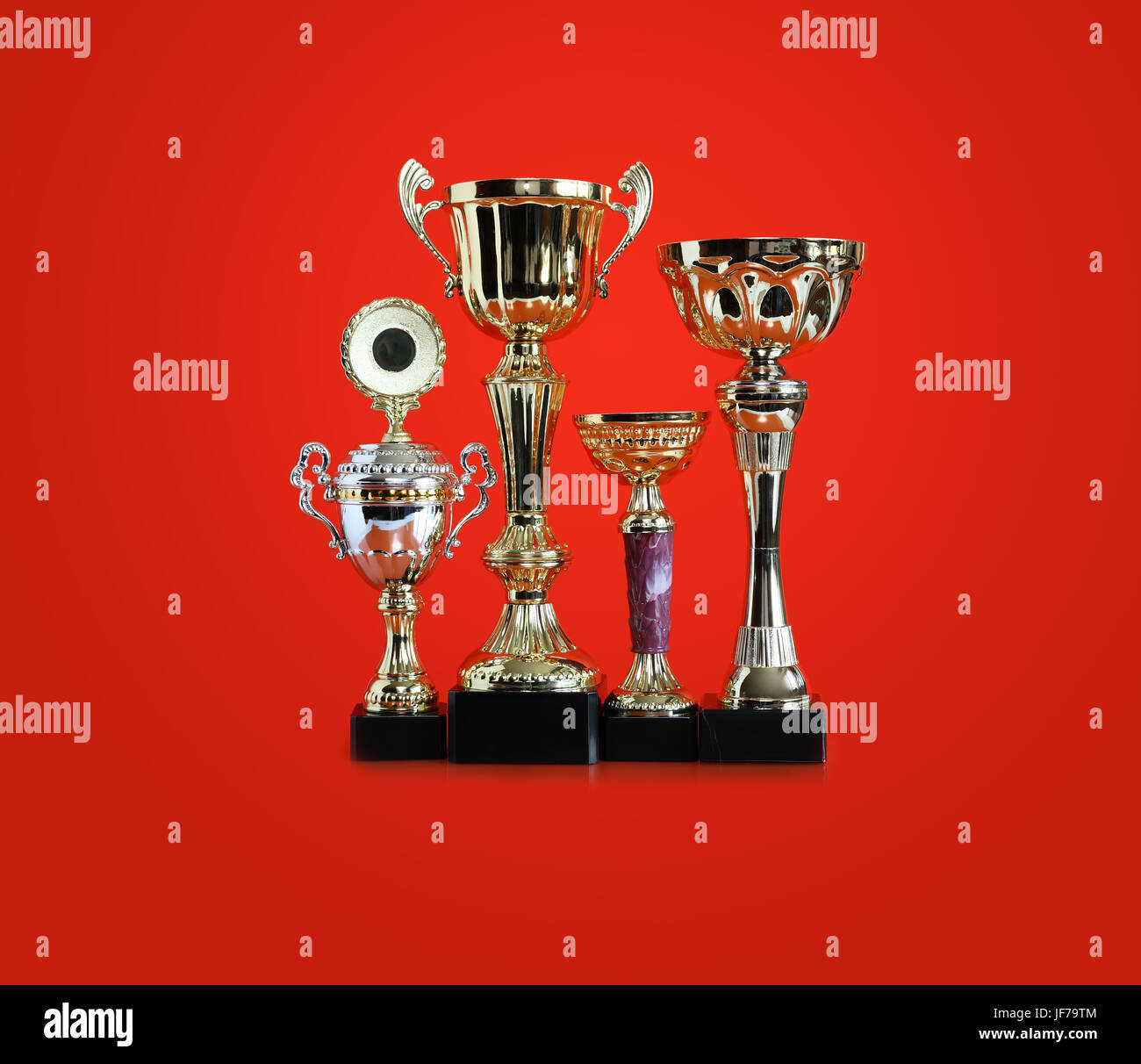 Gold trophy set on nice red gradient background Stock Photo