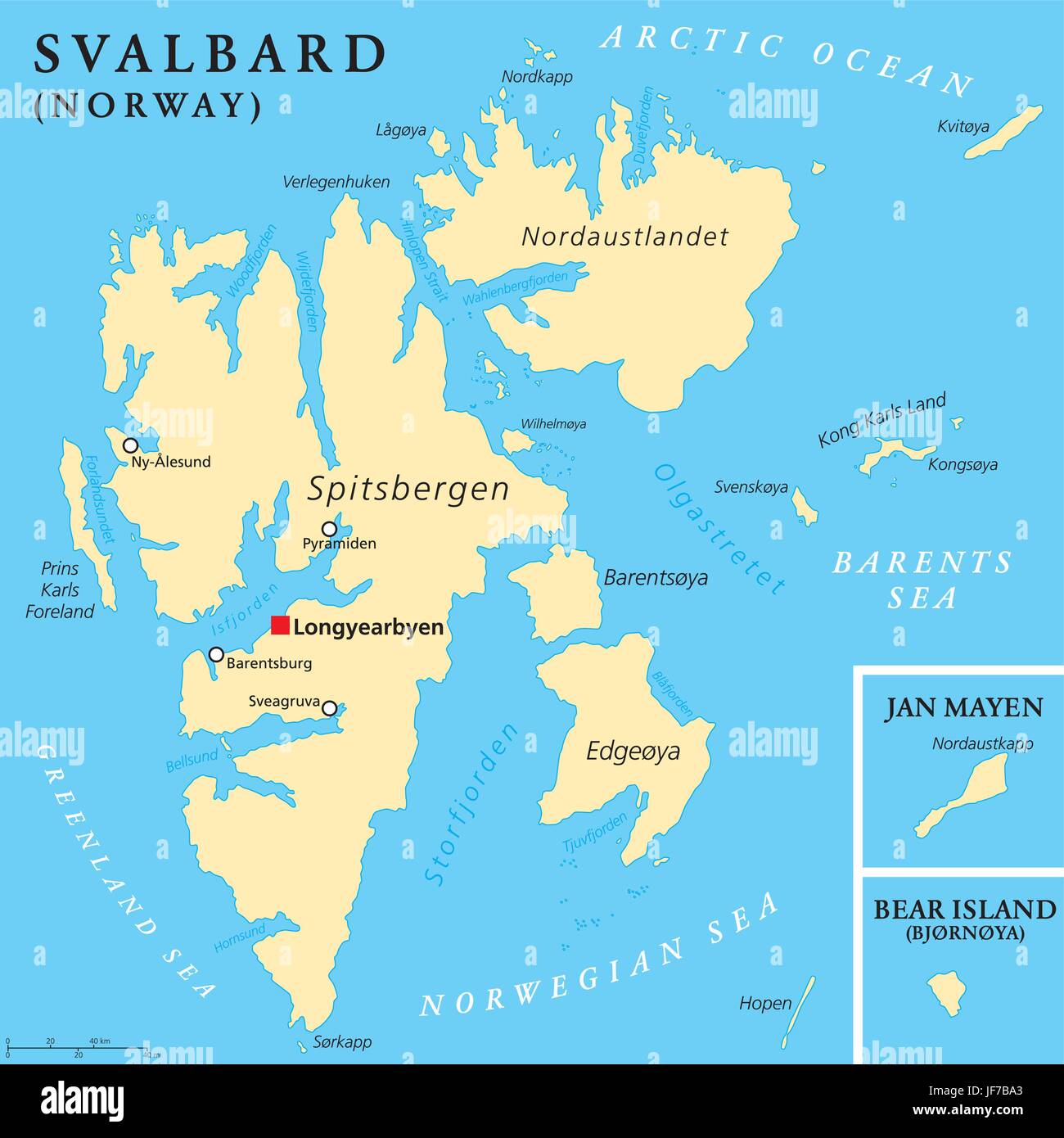 Nordaustlandet svalbard Stock Vector - Svalbard Political Map JF7BA3 
