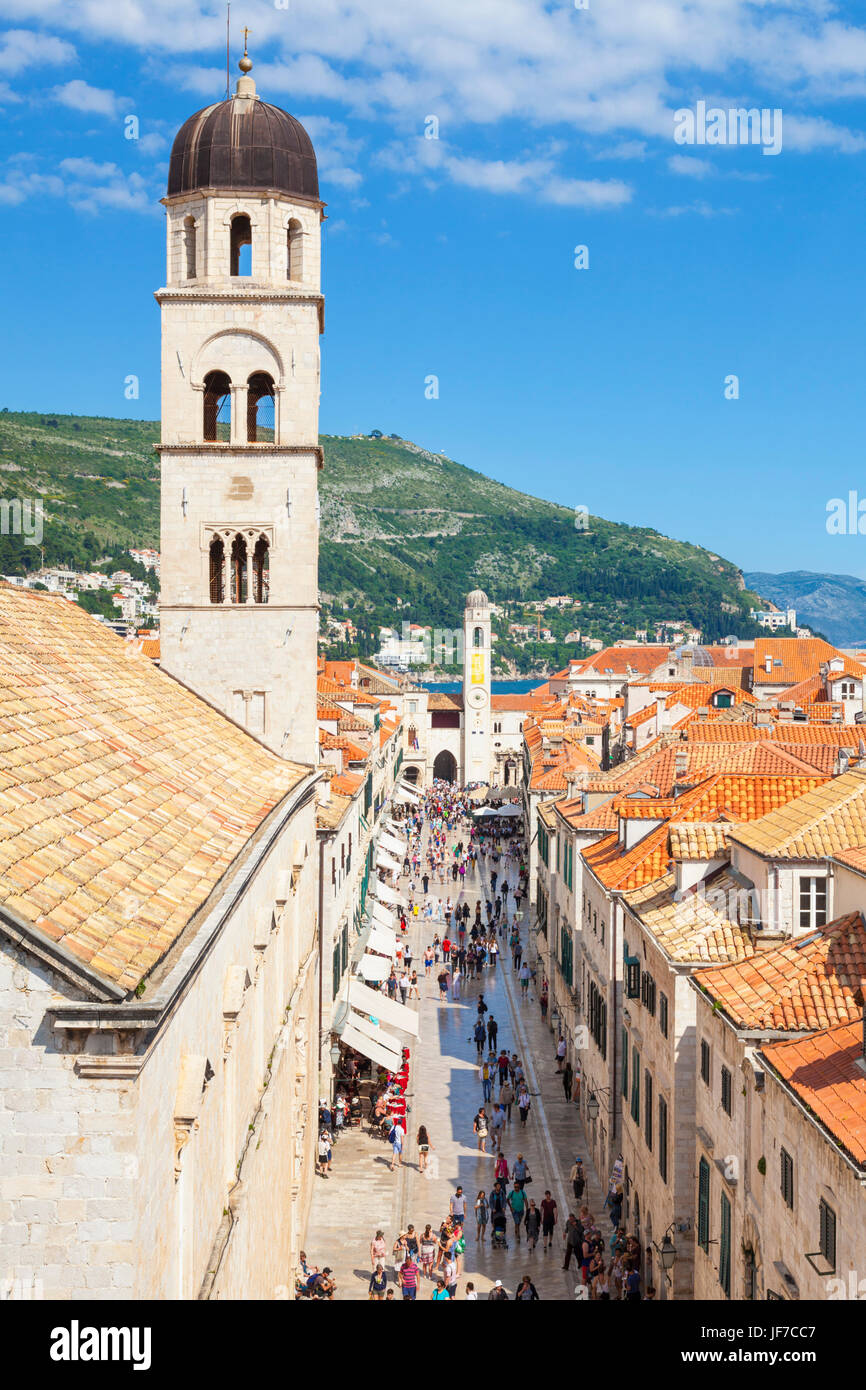 Dubrovnik Croatia Dalmatian coast Rooftop view Main Street Placa, Stradun, Dubrovnik Old Town, UNESCO World Heritage Site, Dubrovnik, Dalmatian Coatia Stock Photo