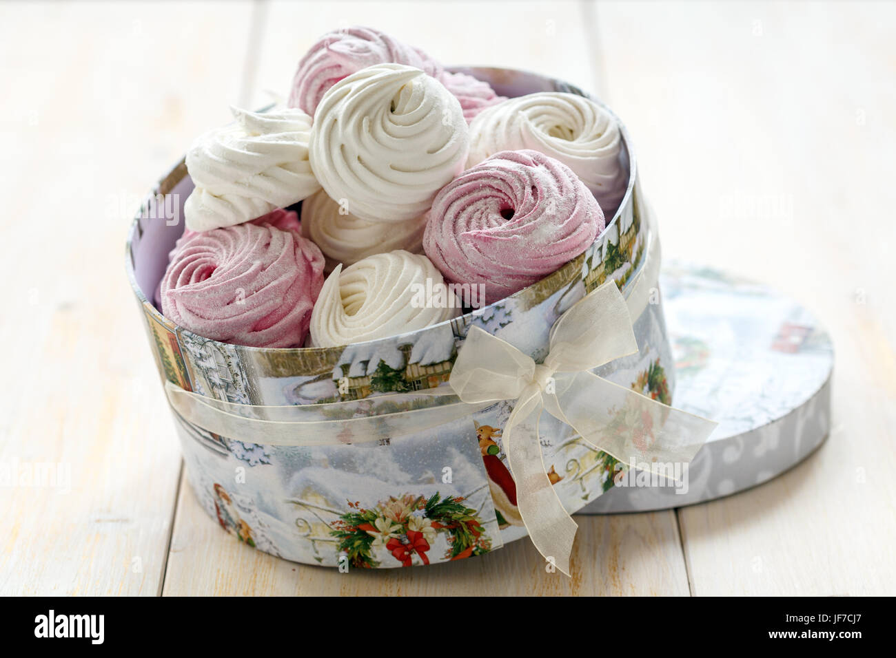 Marshmallows in a gift box closeup Stock Photo Alamy