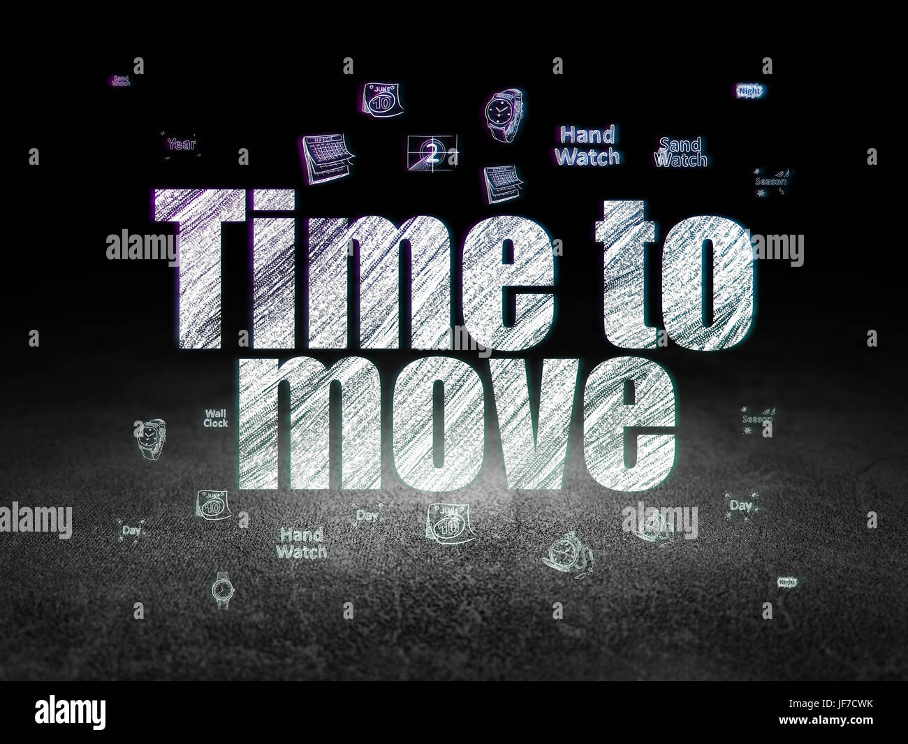 Time Requires Movement Time concept: Time to Move in grunge dark room Stock Photo - Alamy