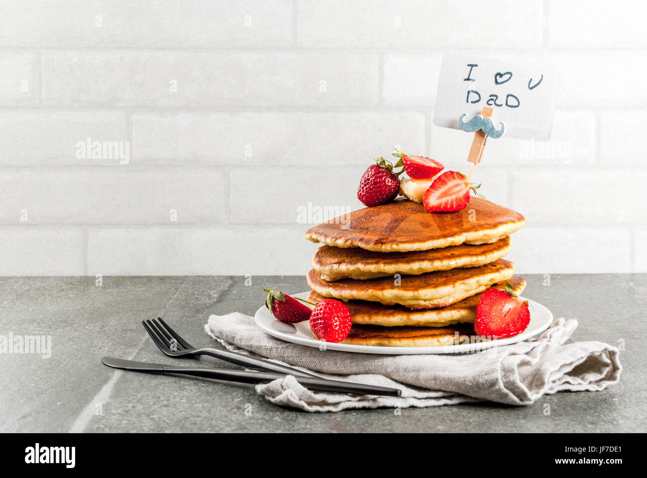 Celebrating Father's Day. Breakfast. The idea for hearty and delicious holiday breakfast