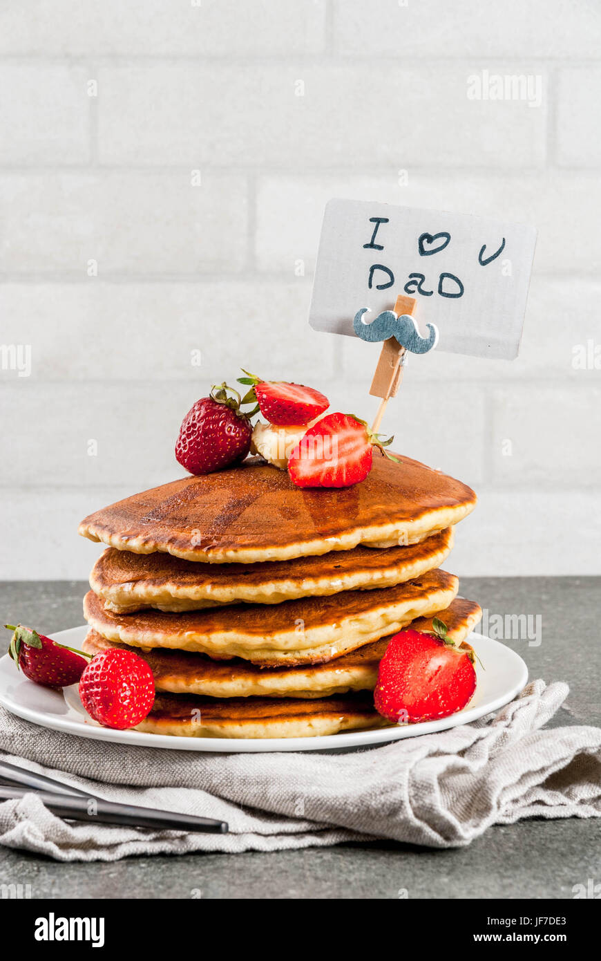 Celebrating Father's Day. Breakfast. The idea for hearty and delicious holiday breakfast