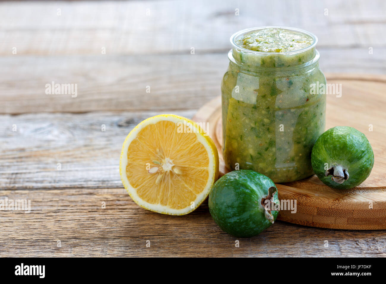 Vitamin mixture of feijoa fruit and lemon. Stock Photo
