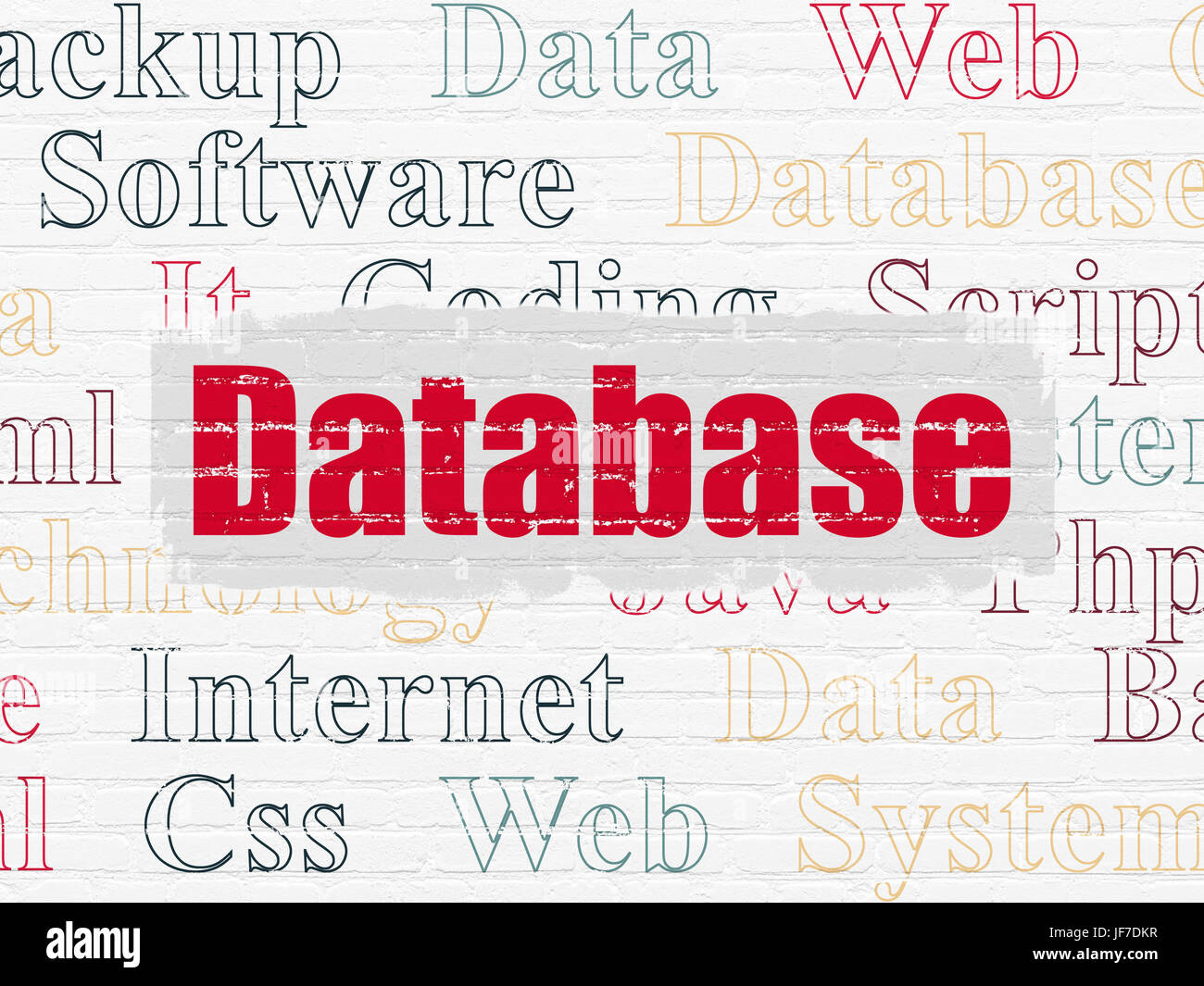 Database concept: Database on wall background Stock Photo - Alamy