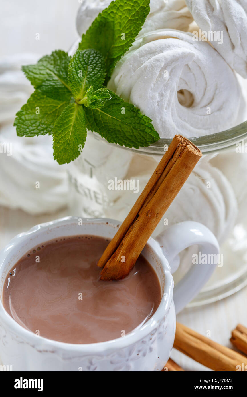 Cocoa with cinnamon and marshmallow Stock Photo Alamy