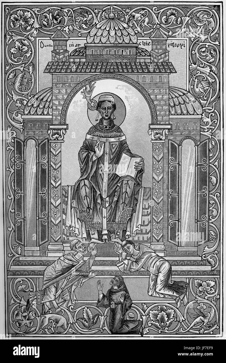 Pope Gregory the Great Illustration from a 10th century Anglo Saxon manuscript in the British Museum. Caption reads:  'Pope Gregory the Great sends Missionaries to England'.  Pope Gregory: 540 – 12 March 604. Stock Photo