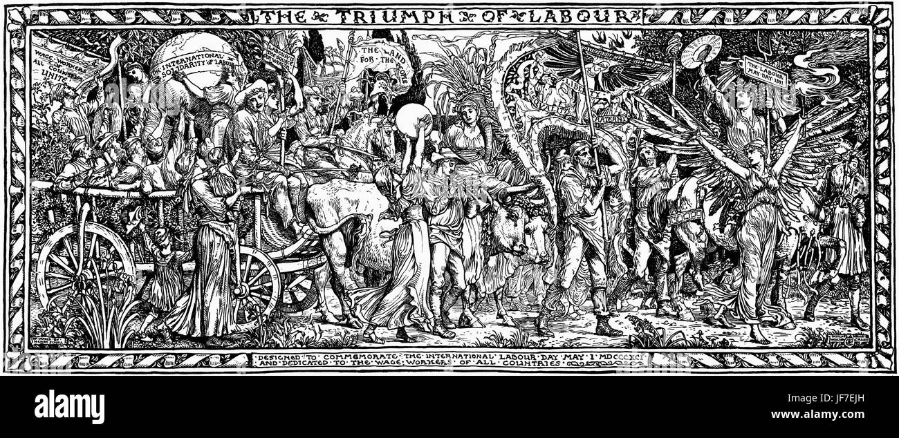 The Triumph of Labour - Designed by Walter Crane to commemorate International Labour day, May 1,1891, was dedicated to the wage workers of all countries: English artist of Arts and Crafts movement, 15 August  1845 - 14 March   1915. Stock Photo