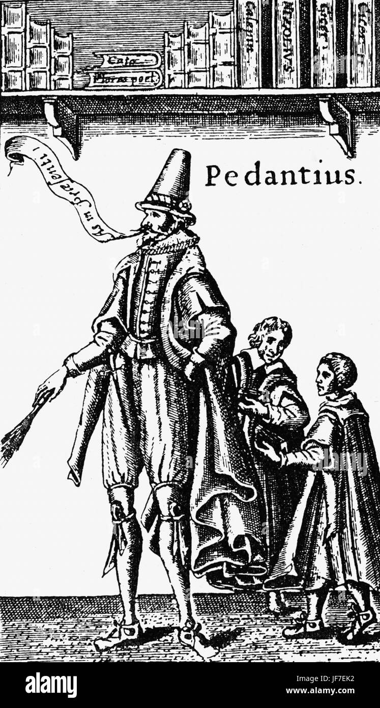 'Pedantius' - Title page of comedy. Written in 1580, published in 1632. Supposed caricature of Gabriel Harvey. English writer, c 1545 – 1630. (Cambridge students). Stock Photo
