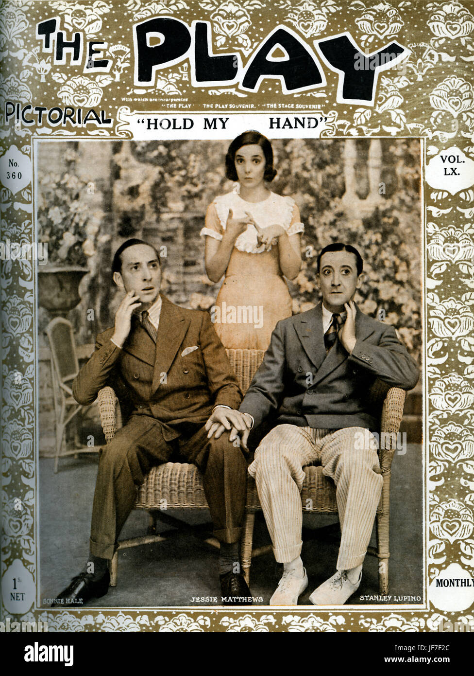'Hold my Hand' written and produced by Stanley Lupino.  With Sonnie Hale (1902-1959), Jessie Matthews (1907-1981), and Stanley Lupino (1893-1942). Lond production, Gaiety Theatre,23 December, 1931.  Play Pictorial cover. Stock Photo