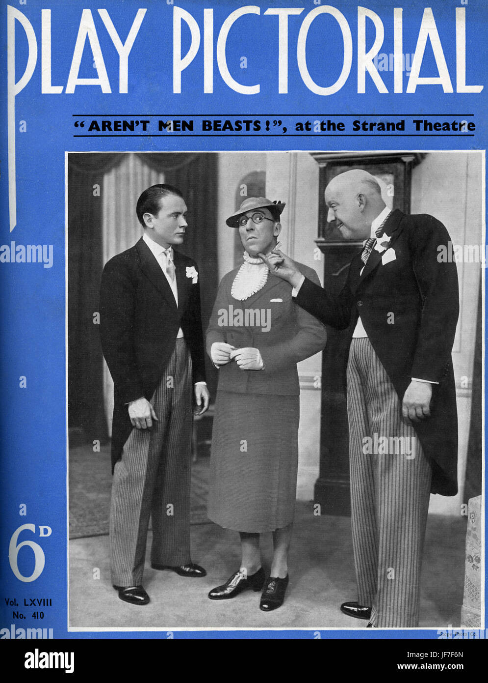 John Mills, Robertson Hare and Alfred Drayton in Vernon Sylvaine 's 'Aren’t Men Beasts!', at the Strand Theatre, London, 1936. Cover of 'Play Pictorial'. John Mills, English actor, 22 February 1908 – 23 April 2005. Robertson Hare, English comedy actor, 17 December 1891 – 25 January 1979. Stock Photo
