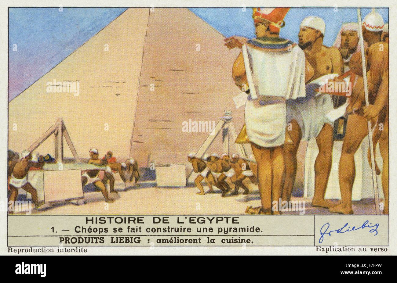 Cheops / Kheops/ king Khufu constructs a pyramid .  4th dynasty Egyptian Pharoah (History of Egypt - ) Stock Photo