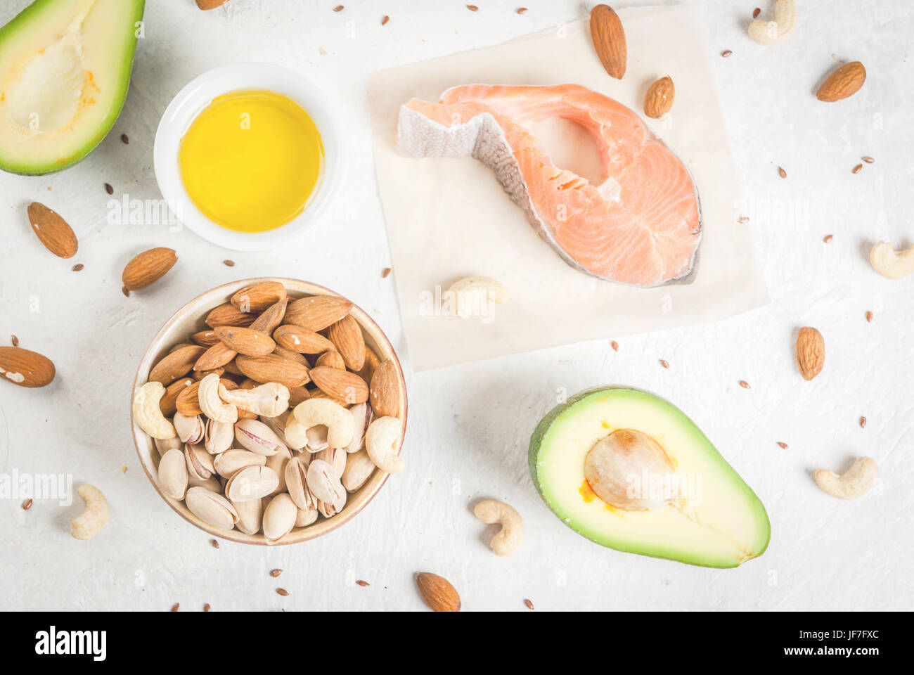 Healthy food. Products with healthy fats. Omega 3, omega 6. Ingredients