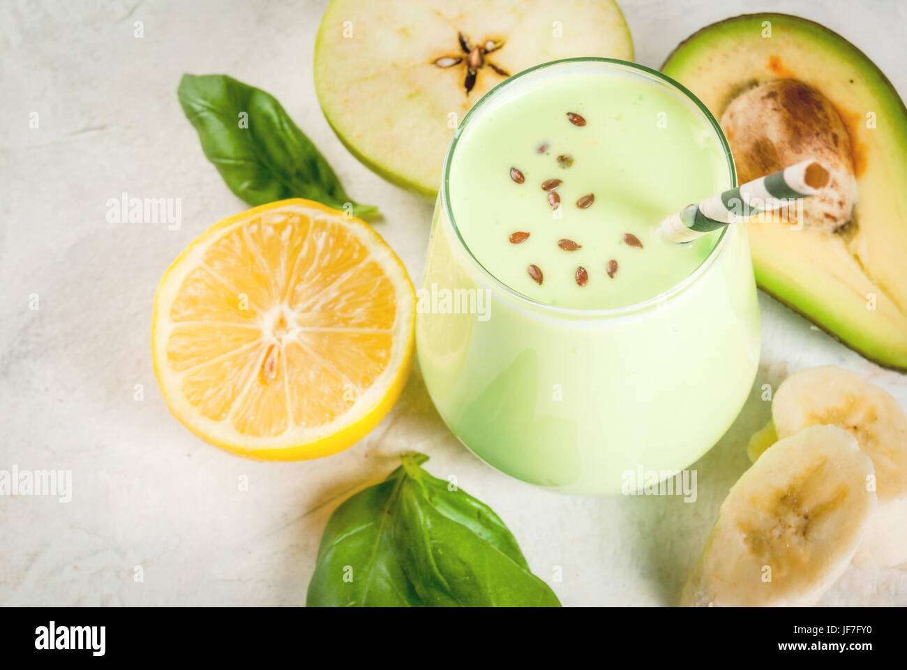 Healthy food. Dietary breakfast or snack. Green smoothies from yoghurt