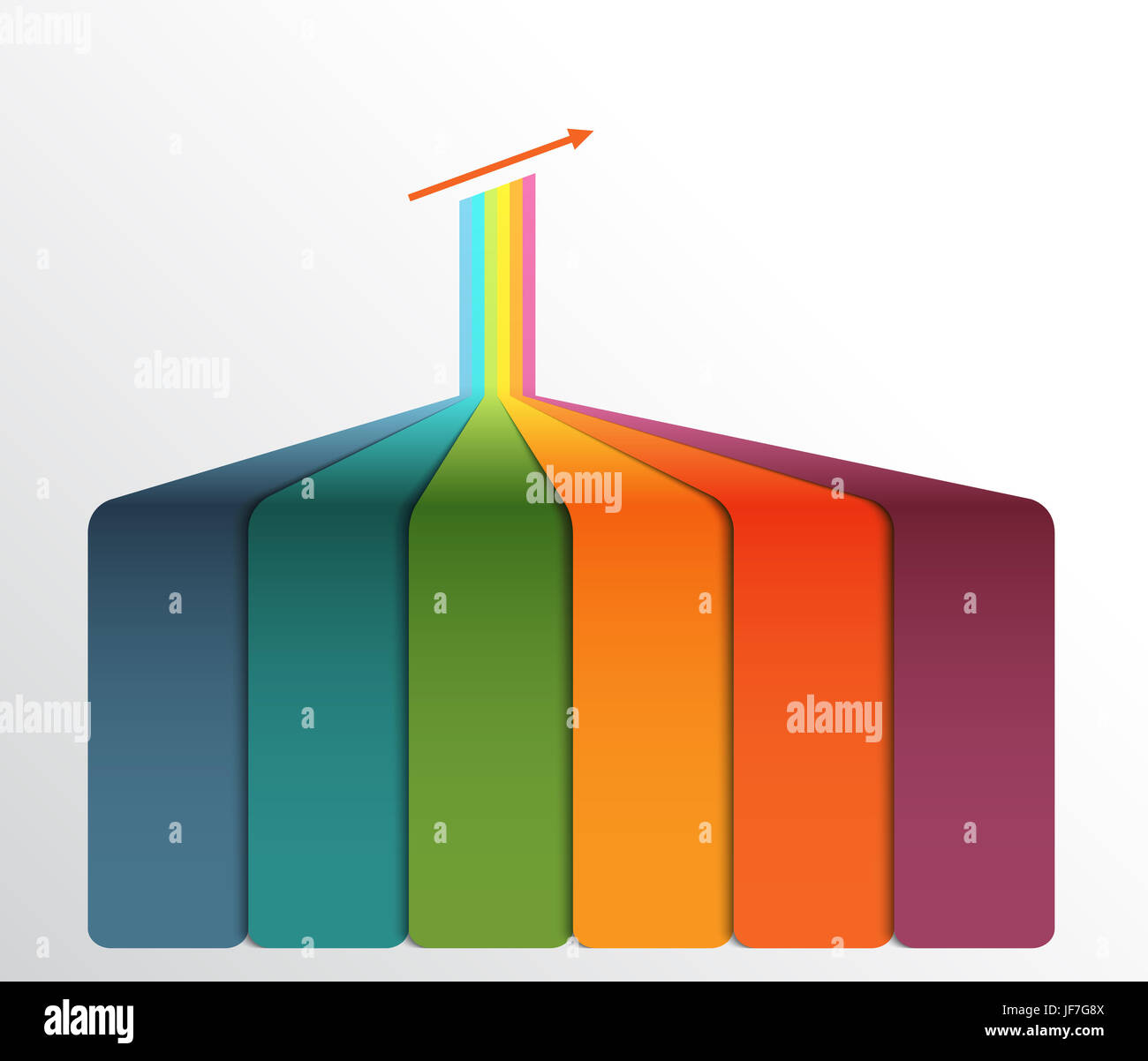 Vertical colour strips, with prospect and a shade. Template Infographic for 6 positions. Stock Photo