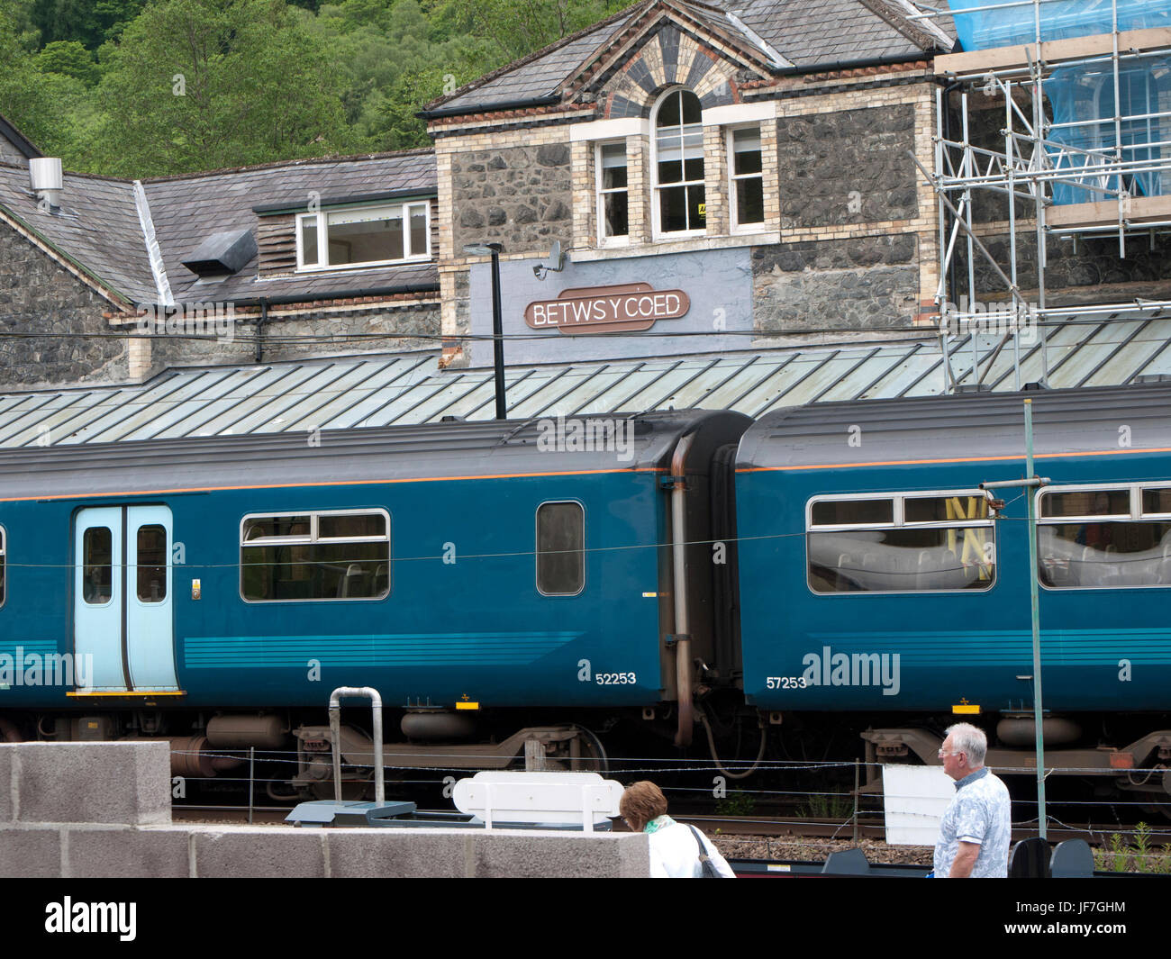 Train arriving at Betws-y-coed railway station,North Wales, UK. Stock Photo