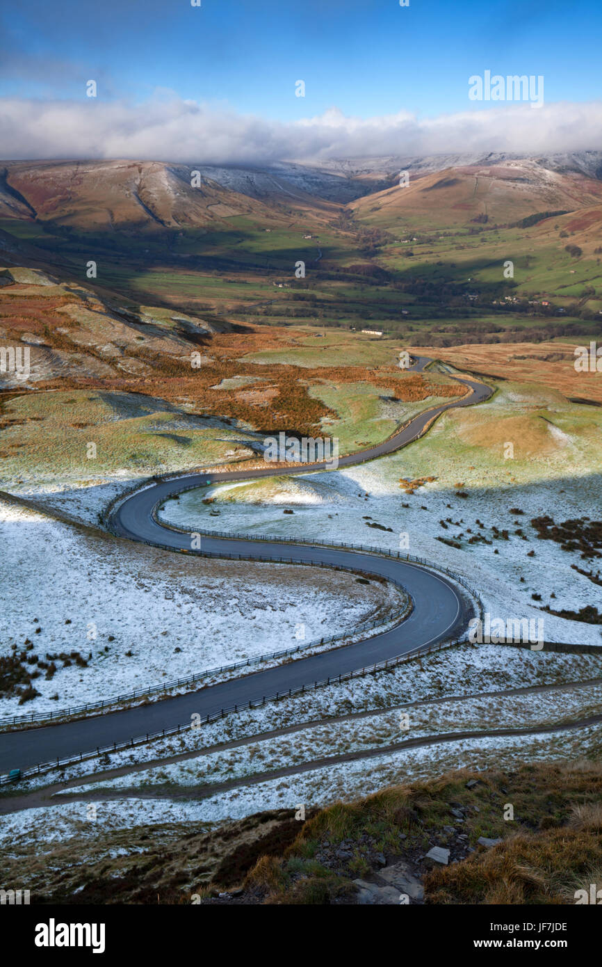 Winding road to Edale Valley from Mam Tor, Peak District UK Stock Photo