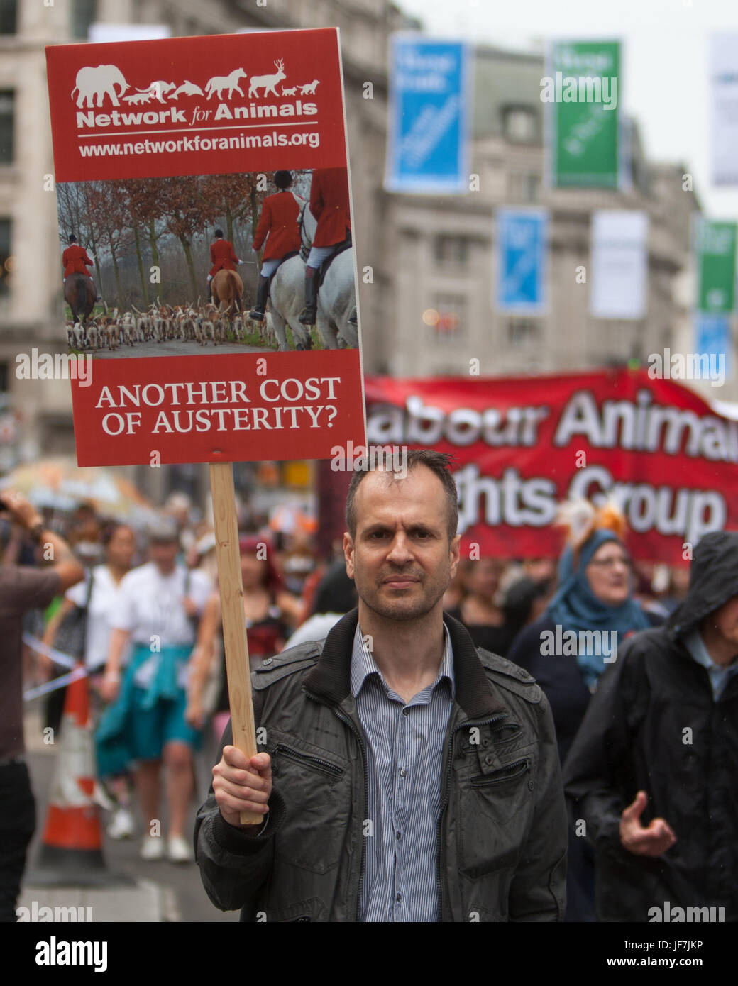 Protest march against to Downing Street to oppose Theresa May's commitment to hold a free vote on the repeal of the Hunting Act.  Featuring: Atmosphere, View Where: London, England, United Kingdom When: 29 May 2017 Credit: Wheatley/WENN Stock Photo