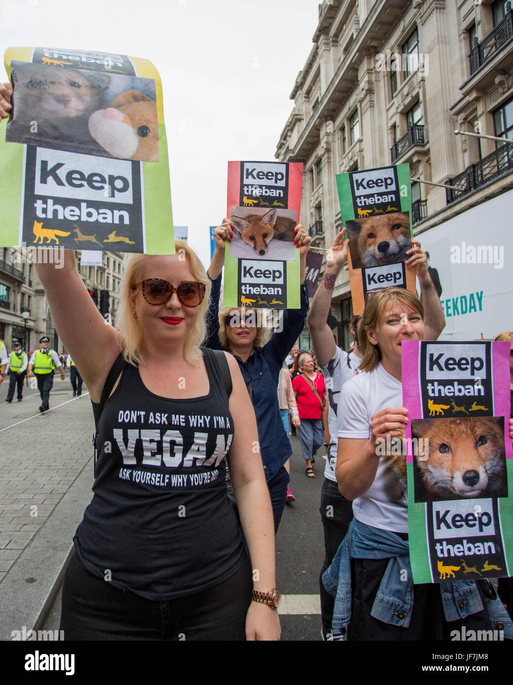 Protest march against to Downing Street to oppose Theresa May's commitment to hold a free vote on the repeal of the Hunting Act.  Featuring: Atmosphere, View Where: London, England, United Kingdom When: 29 May 2017 Credit: Wheatley/WENN Stock Photo