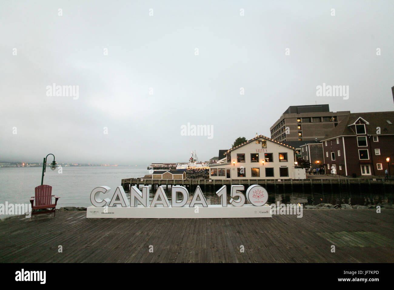 The 3D Canada 150 sign for Canada day on the waterfront in Halifax, N.S., June 22, 2017. Stock Photo