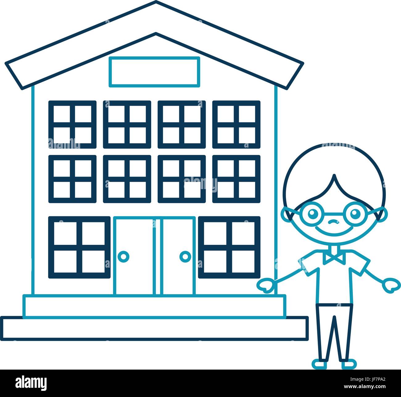 cute boy with school building character icon Stock Vector Image & Art ...