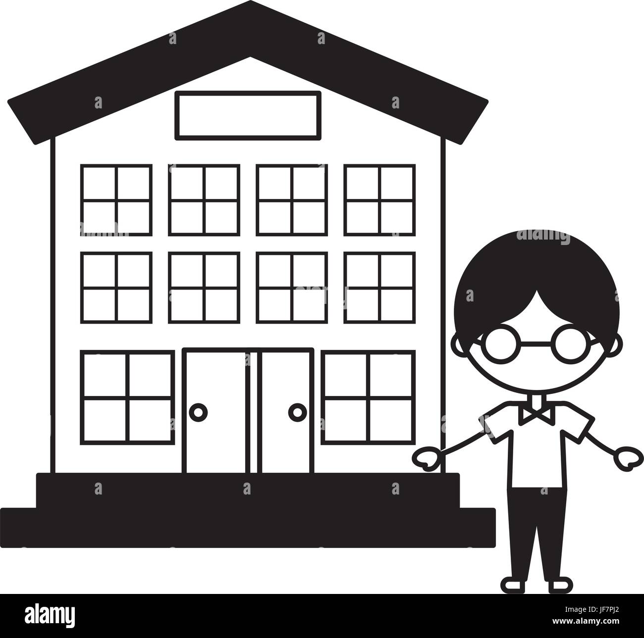cute boy with school building character icon Stock Vector Image & Art ...