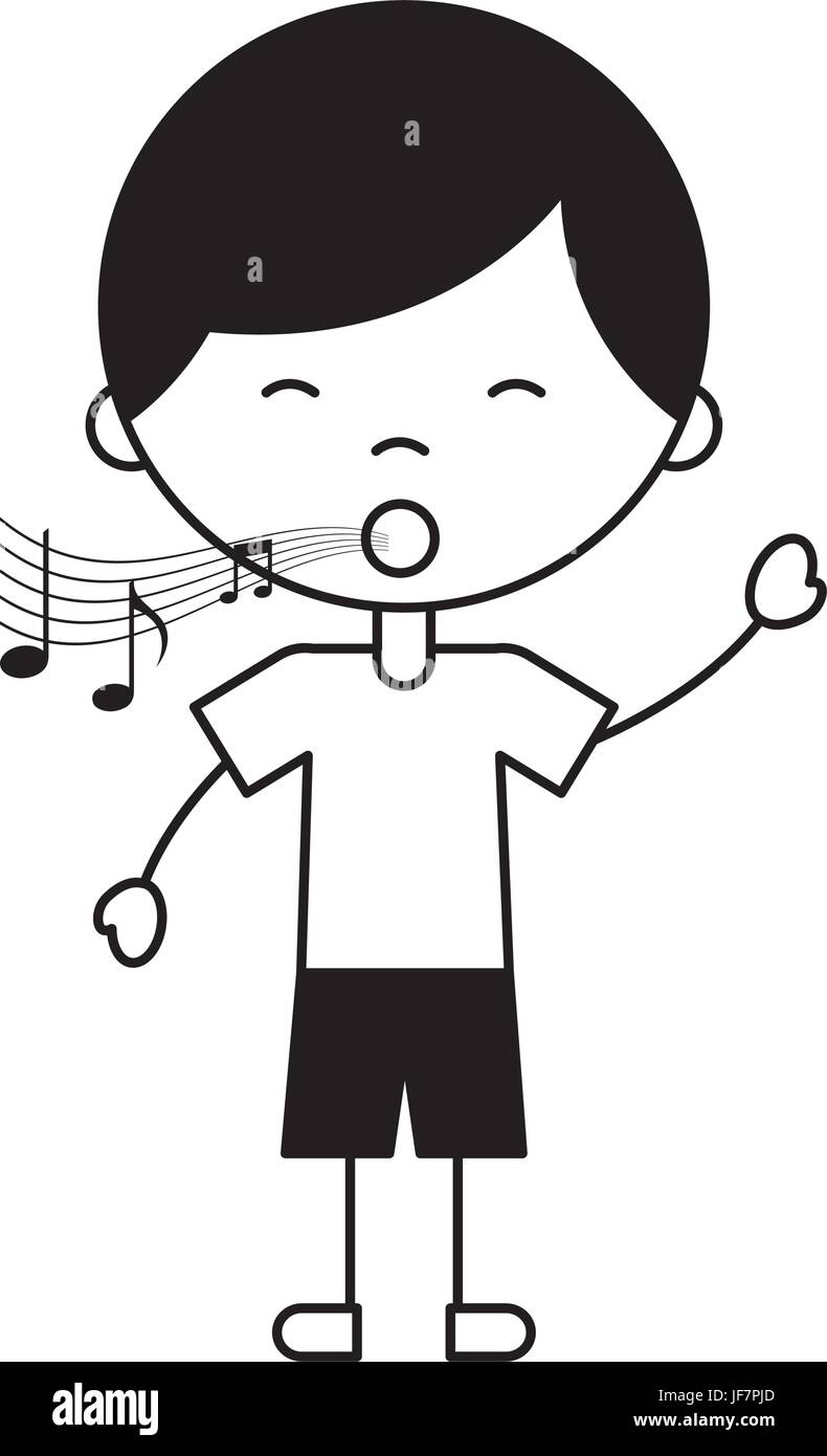 cute boy whistling character icon Stock Vector