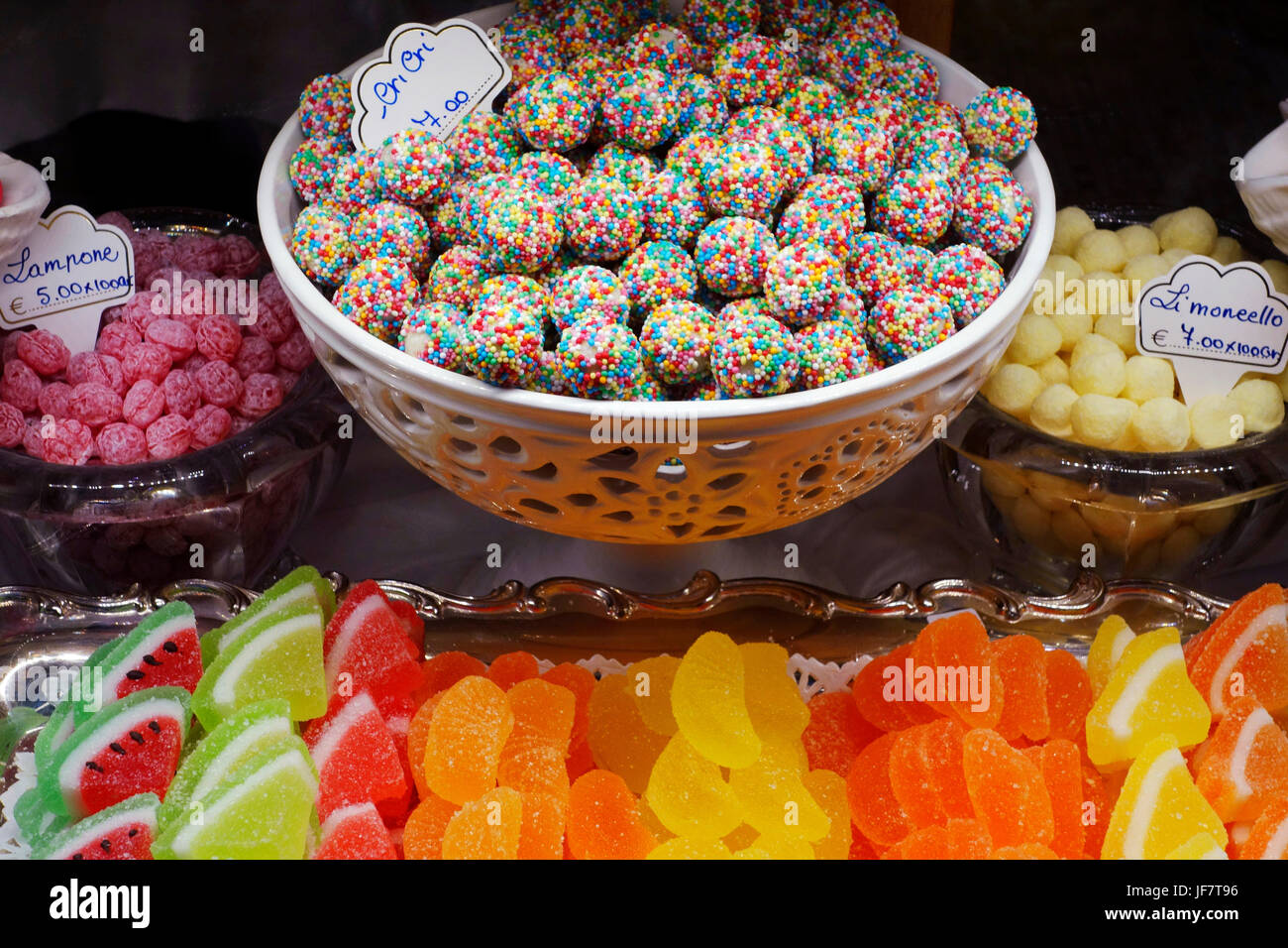 Candies in a window display, Florence, Italy Stock Photo Alamy