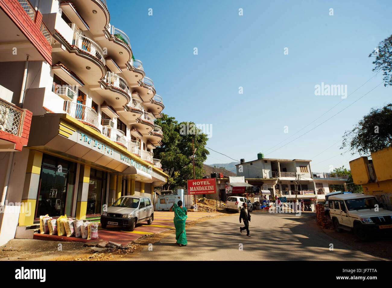 Street scene at Rudraprayag town, northern India Stock Photo