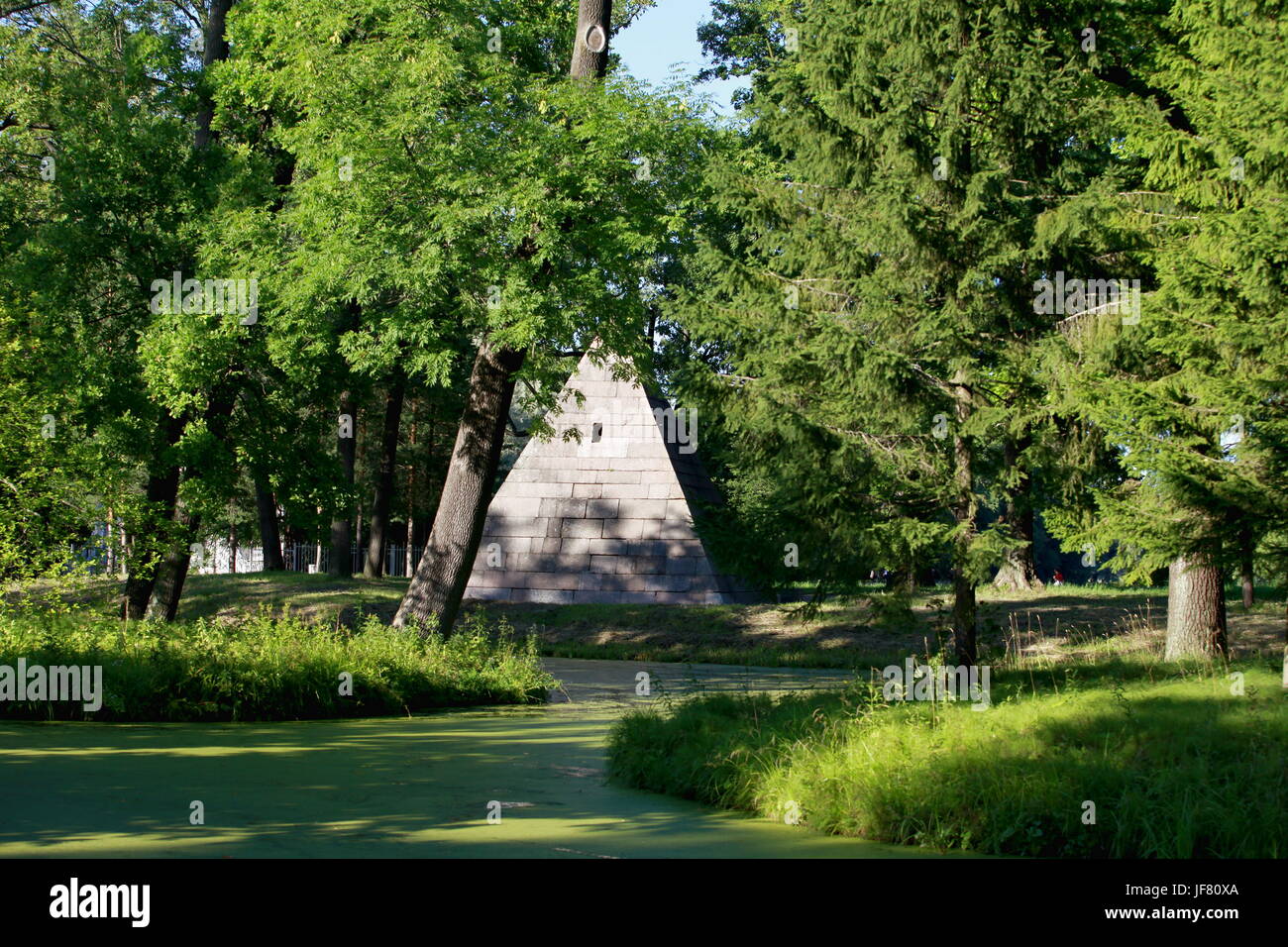 pyramid in the woods  near St. Petersburg Stock Photo