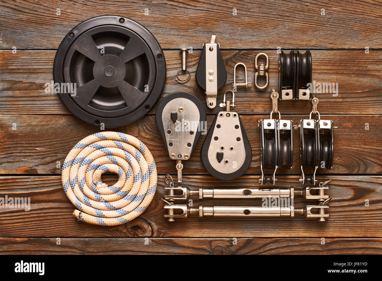 Sailing yacht rigging equipment Stock Photo Alamy