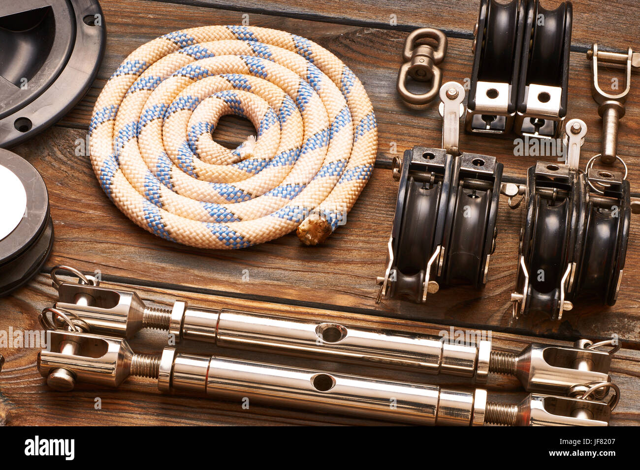 Sailing yacht rigging equipment Stock Photo Alamy