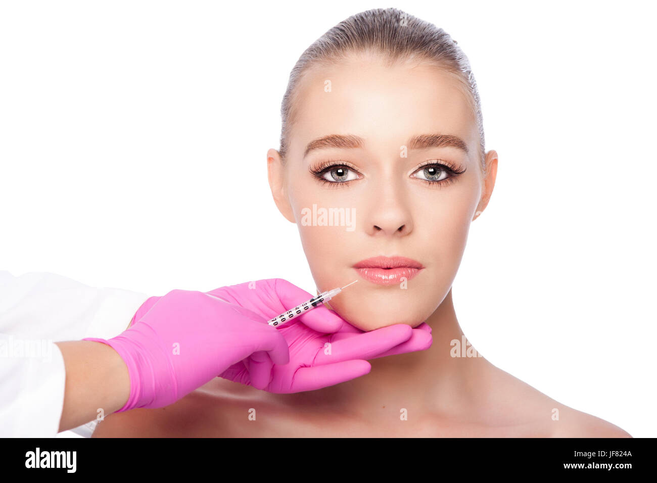 Lip Injection facial spa beauty treatment Stock Photo