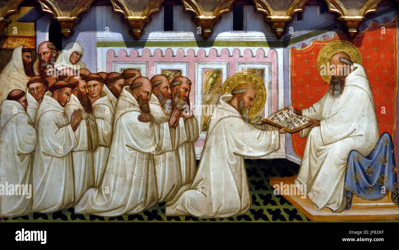 St Romuald Receives the Rule of St Benedict, The Dream of St Romuald c 1400 Pittore Pisano Italy Stock Photo