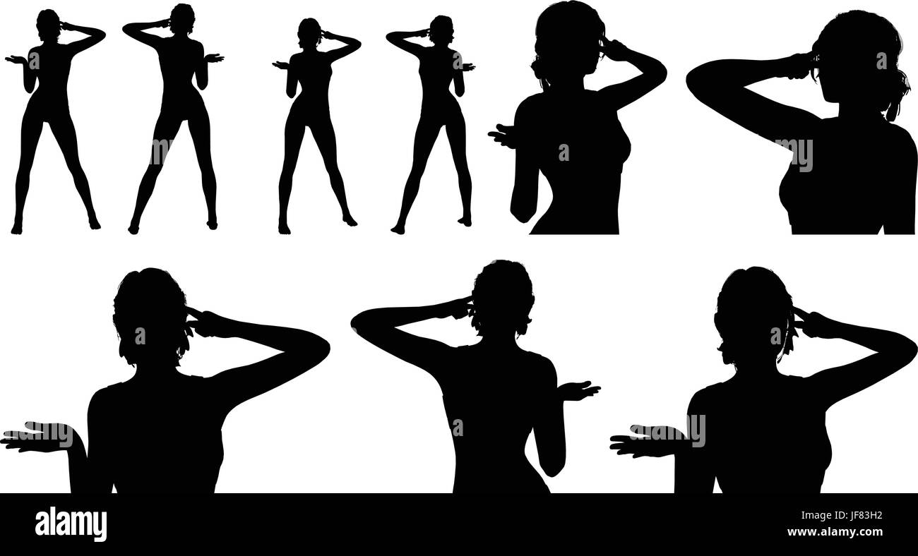 woman silhouette with hand gesture think Stock Vector