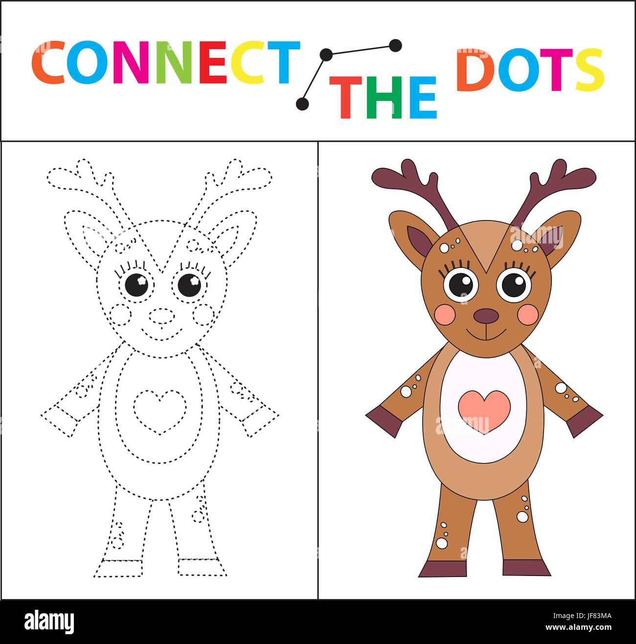 Children's educational game for motor skills. Connect the dots picture. For children of preschool age. Circle on the dotted line and paint. Coloring page. Vector illustration. Stock Vector