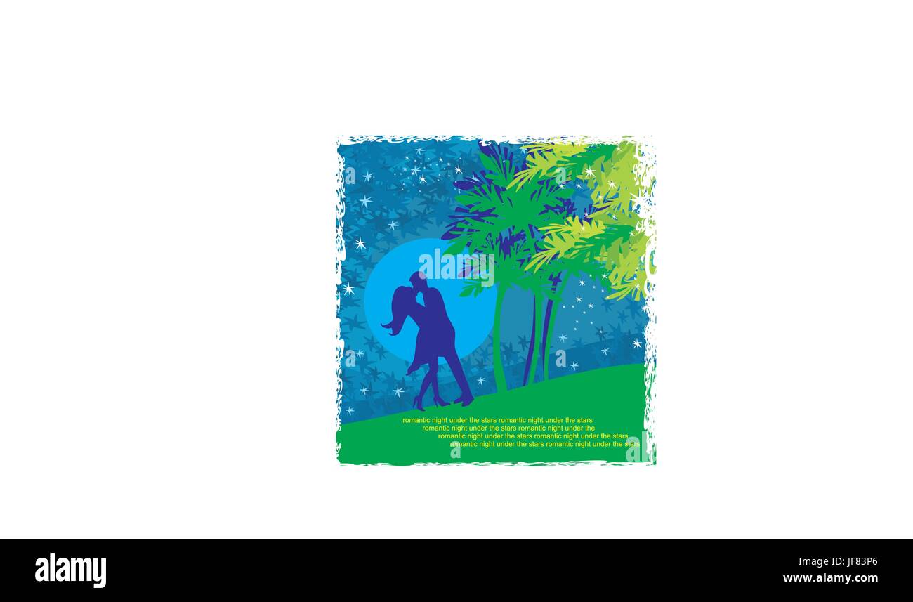 Couple Kissing Silhouette Abstract Card Tropics Background Romantic