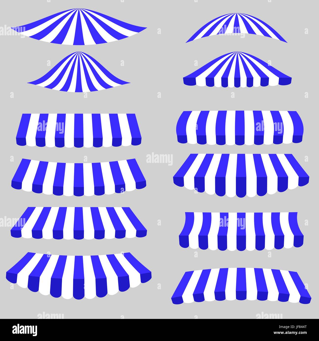 Blue White Tents Isolated on Grey Background. Stock Vector