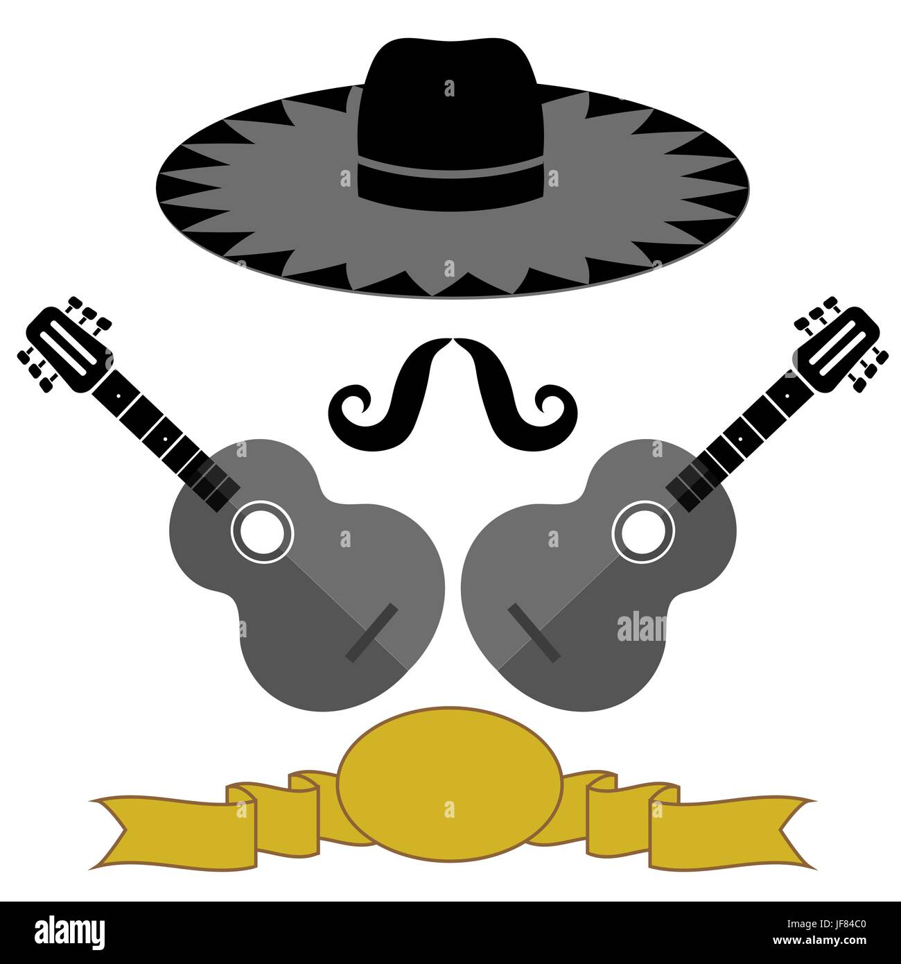 Mexican Guitars Hat Mustache on White Background Stock Vector Image ...