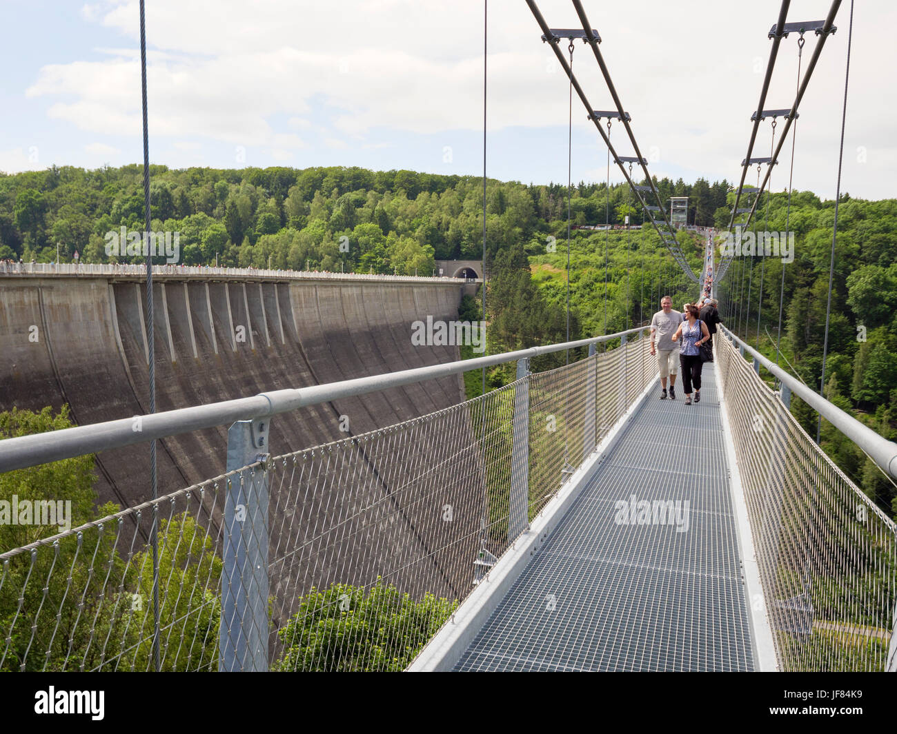 suspension bridge at Rappbode dam in the Harz Mountains, Saxony-Anhalt, Germany, Europe Stock Photo