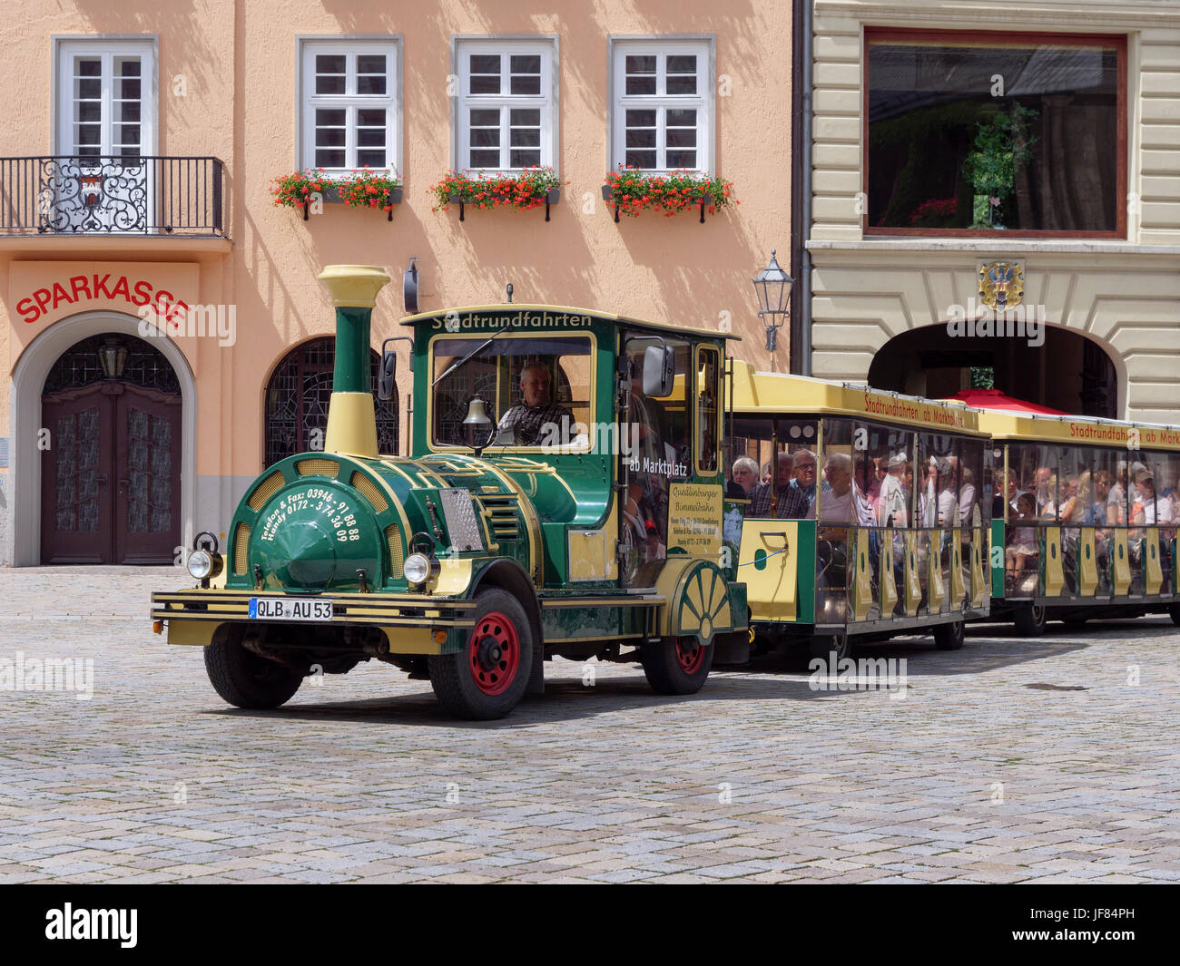 tourist train at Markt square, Quedlinburg, Saxony-Anhalt, Germany, Europe Stock Photo