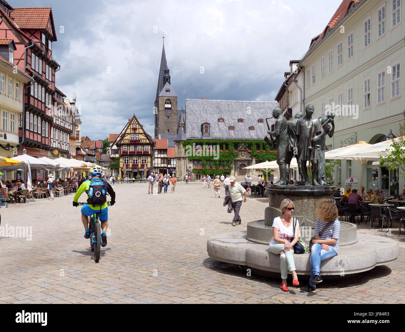 fountain, townhall and halftimbered house at Markt square, Quedlinburg, Saxony-Anhalt, Germany, Europe, UNESCO worl heritage Stock Photo