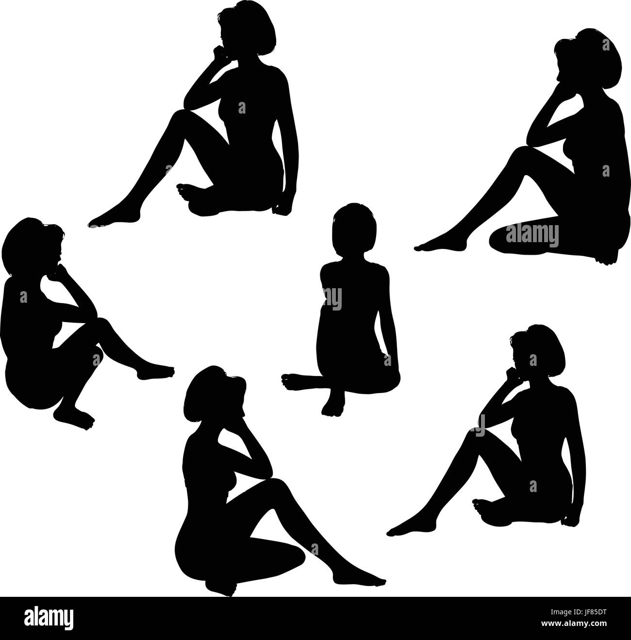 woman silhouette with hand gesture thinking Stock Vector